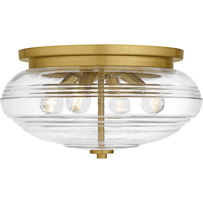 Quoizel Gatonby 4Light Flush Mount, Brushed Gold/Clear Ribbed Glass