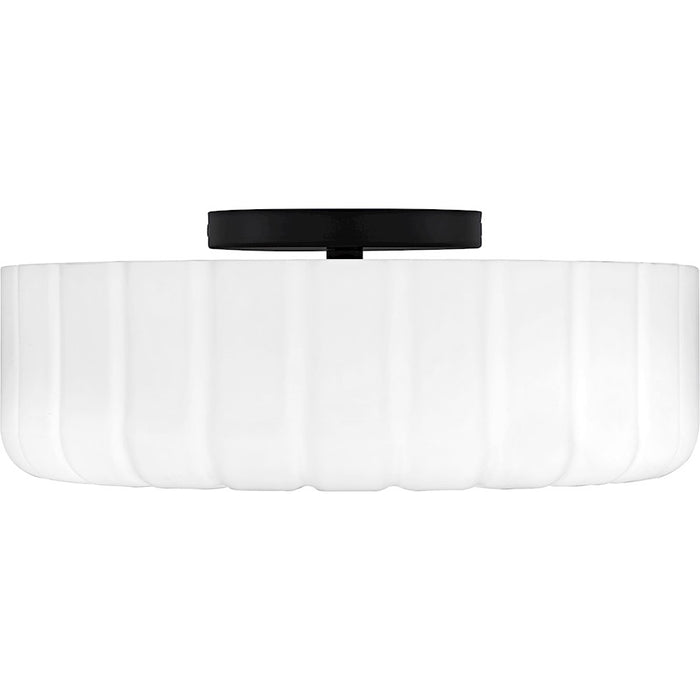 Quoizel Oberman 3Lt Flush Mount, Black/Opal Etched Ribbed