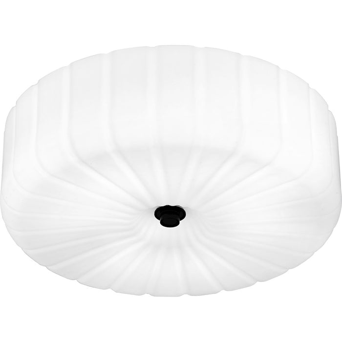 Quoizel Oberman 3Lt Flush Mount, Black/Opal Etched Ribbed