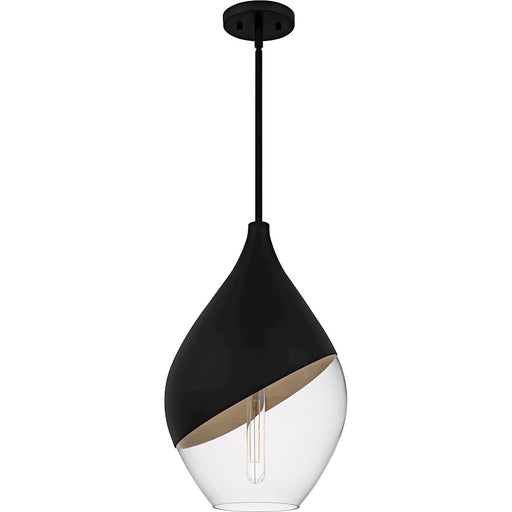 Quoizel Drover 1Light Pendant, Matte Black/Clear Glass