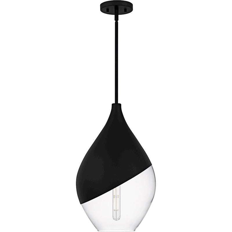 Quoizel Drover 1Light Pendant, Matte Black/Clear Glass