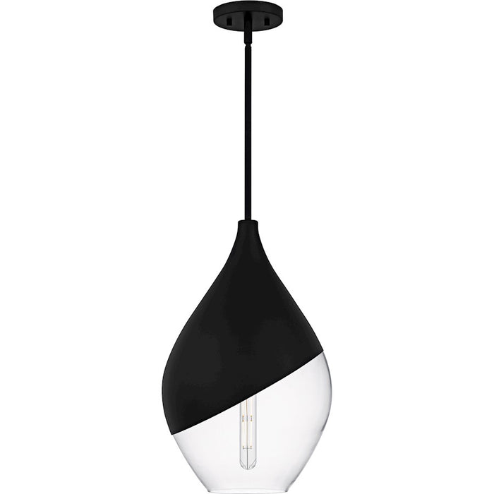 Quoizel Drover 1Light Pendant, Matte Black/Clear Glass