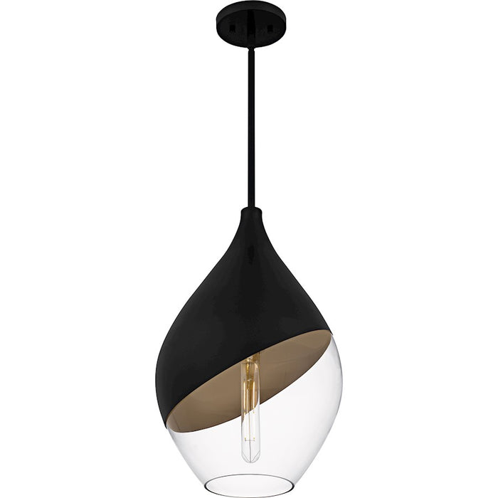 Quoizel Drover 1Light Pendant, Matte Black/Clear Glass