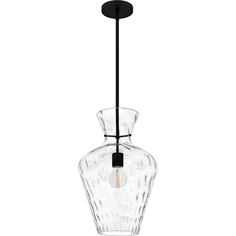 Quoizel Hollis 1Light Pendant, Matte Black/Clear Water Glass