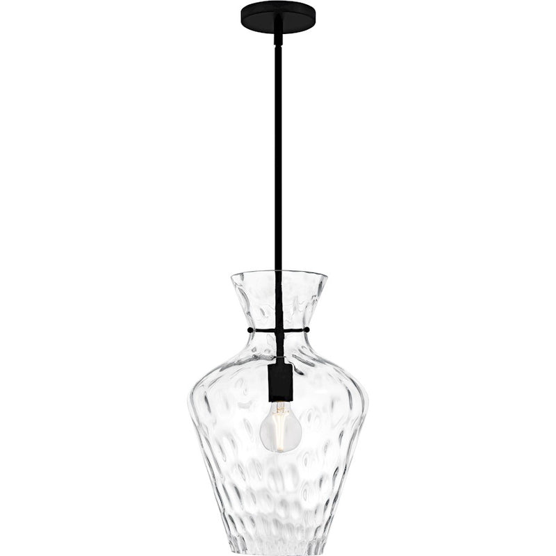Quoizel Hollis 1Light Pendant, Matte Black/Clear Water Glass
