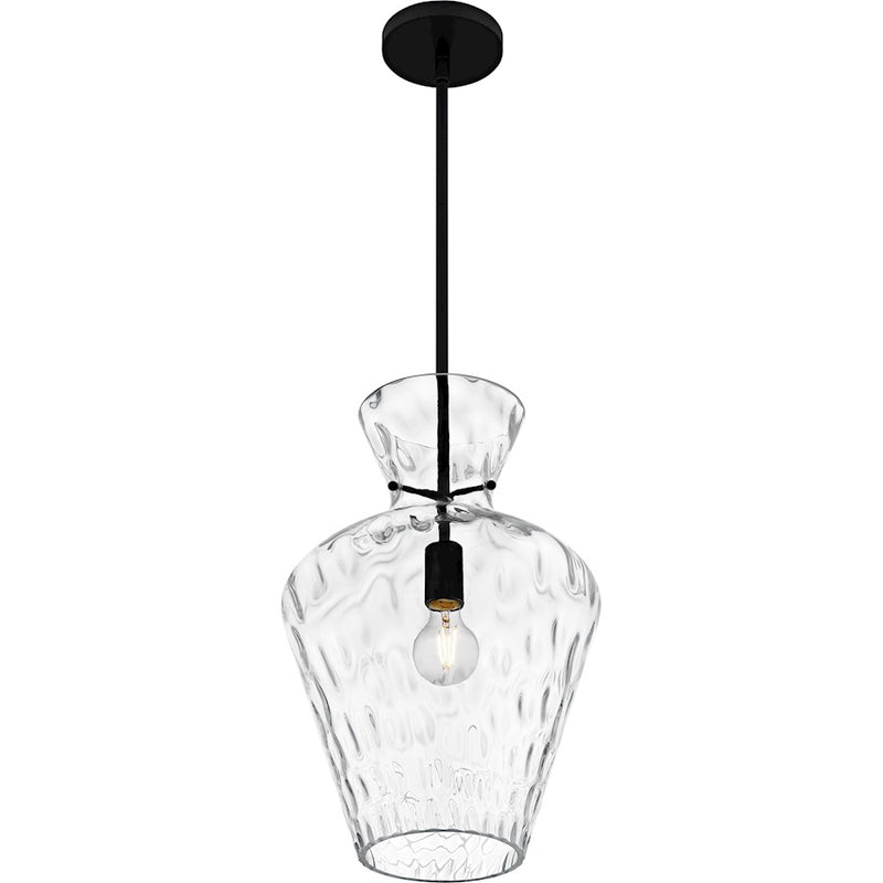 Quoizel Hollis 1Light Pendant, Matte Black/Clear Water Glass