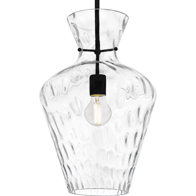 Quoizel Hollis 1Light Pendant, Matte Black/Clear Water Glass