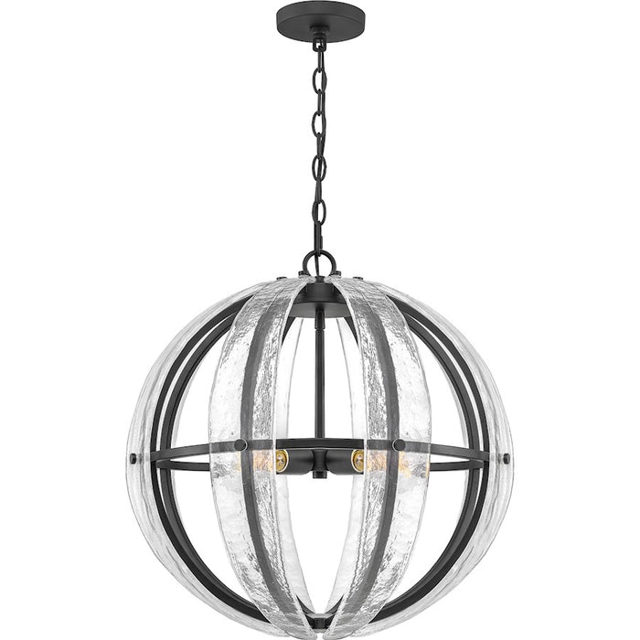 Quoizel Dre 4 Light Pendant, Matte Black/Clear Piastra Glass