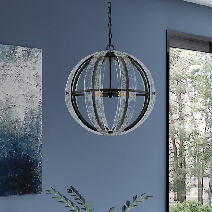 Quoizel Dre 4 Light Pendant, Matte Black/Clear Piastra Glass