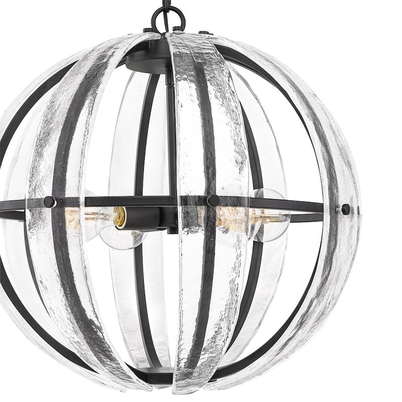 Quoizel Dre 4 Light Pendant, Matte Black/Clear Piastra Glass