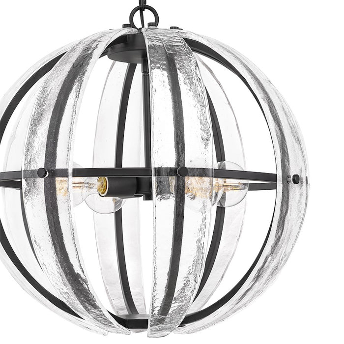 Quoizel Dre 4 Light Pendant, Matte Black/Clear Piastra Glass