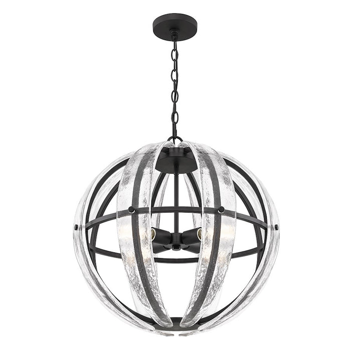 Quoizel Dre 4 Light Pendant, Matte Black/Clear Piastra Glass
