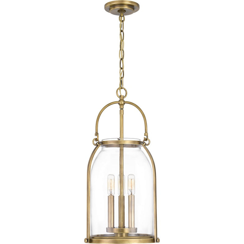 Quoizel Colonel 3 Light Mini Pendant, Weathered Brass/Clear