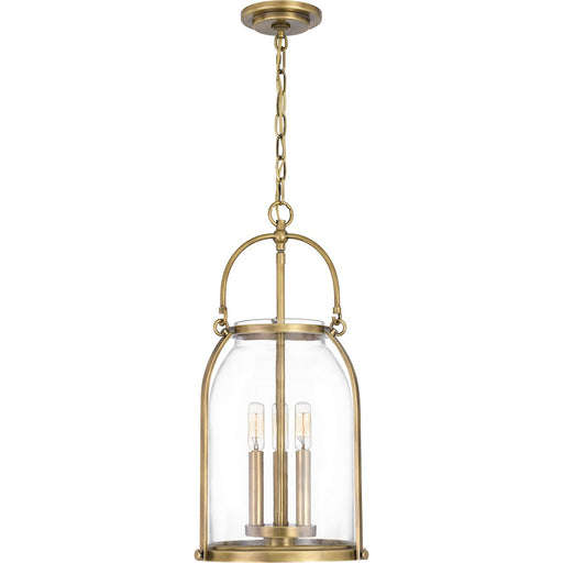 Quoizel Colonel 3 Light Mini Pendant, Weathered Brass/Clear