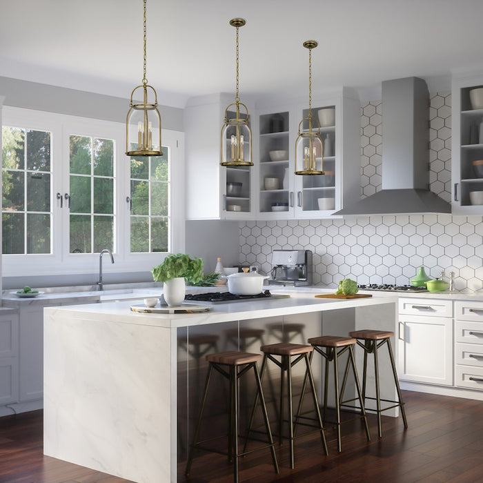 Quoizel Colonel 3 Light Mini Pendant, Weathered Brass/Clear
