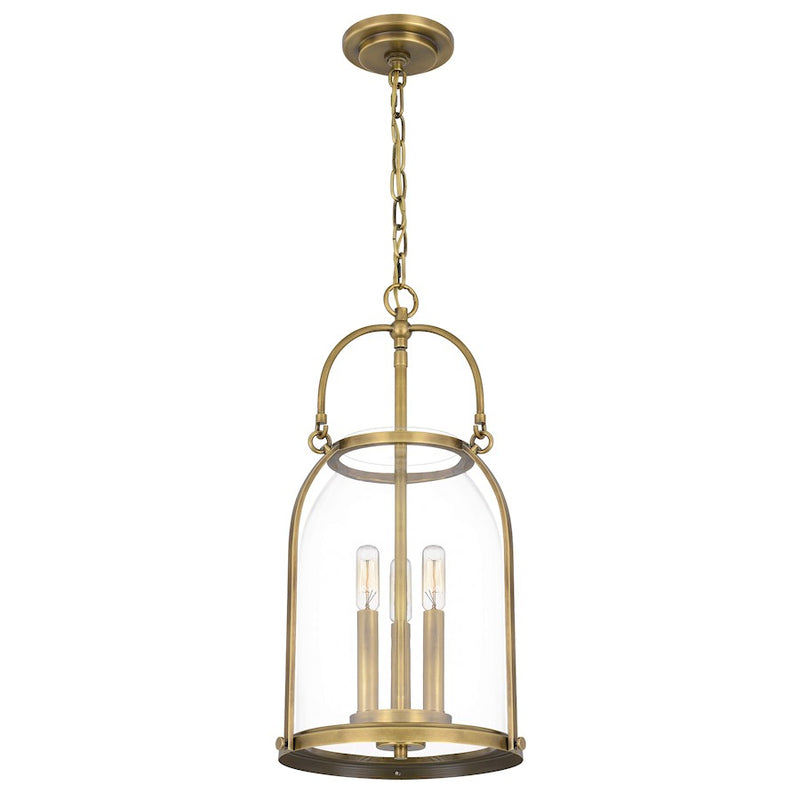 Quoizel Colonel 3 Light Mini Pendant, Weathered Brass/Clear