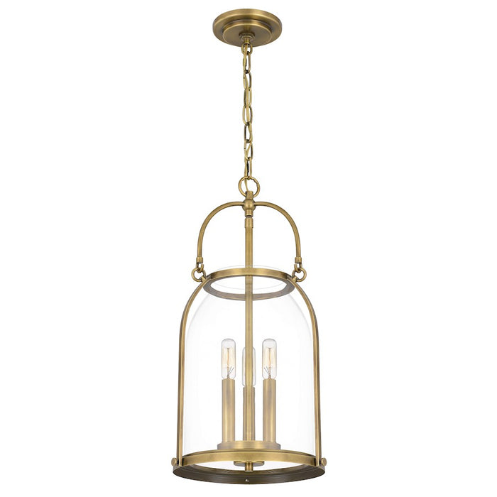 Quoizel Colonel 3 Light Mini Pendant, Weathered Brass/Clear