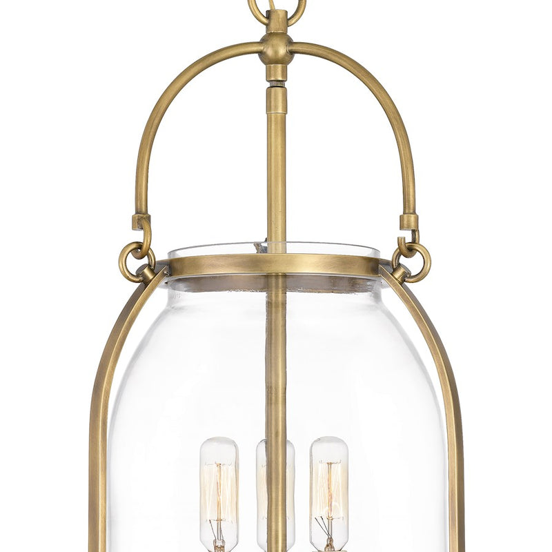 Quoizel Colonel 3 Light Mini Pendant, Weathered Brass/Clear