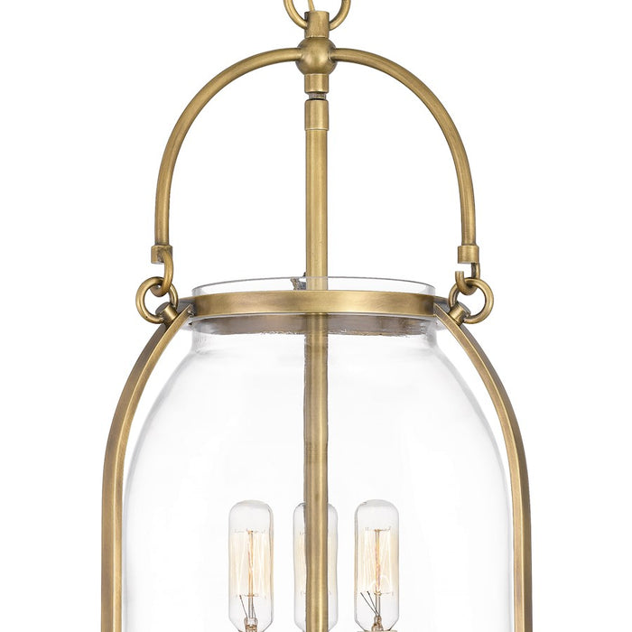 Quoizel Colonel 3 Light Mini Pendant, Weathered Brass/Clear