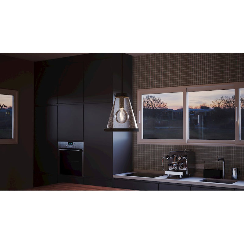 Quoizel Bristol 13in 1-Light Pendant | Industrial Mottled Black and Clear Seedy Glass | Kitchen Island & Dining Room | Model QP5260MB