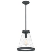 Quoizel Bristol 13in 1-Light Pendant | Industrial Mottled Black and Clear Seedy Glass | Kitchen Island & Dining Room | Model QP5260MB