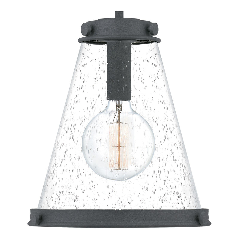 Quoizel Bristol 13in 1-Light Pendant | Industrial Mottled Black and Clear Seedy Glass | Kitchen Island & Dining Room | Model QP5260MB