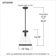Quoizel Bristol 13in 1-Light Pendant | Industrial Mottled Black and Clear Seedy Glass | Kitchen Island & Dining Room | Model QP5260MB