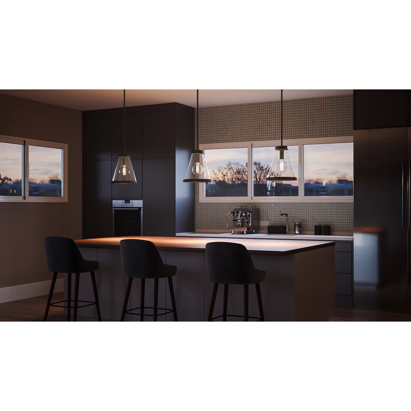 Quoizel Bristol 13in 1-Light Pendant | Industrial Mottled Black and Clear Seedy Glass | Kitchen Island & Dining Room | Model QP5260MB