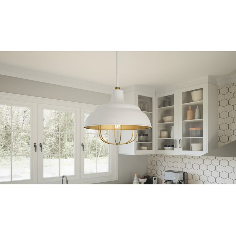 Quoizel Darmody 1 Light Pendant, White Lustre/Metal Shade