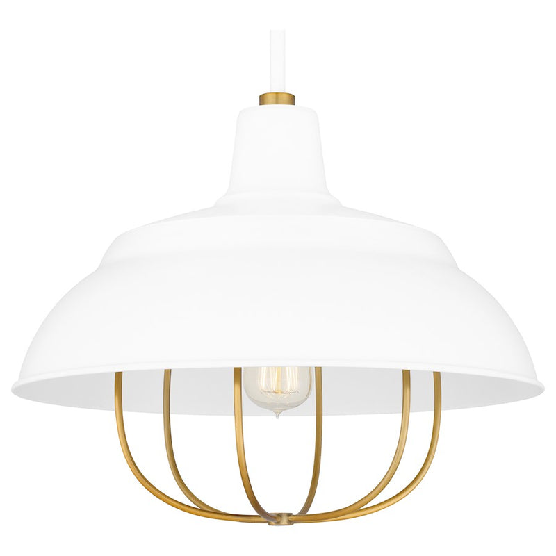 Quoizel Darmody 1 Light Pendant, White Lustre/Metal Shade