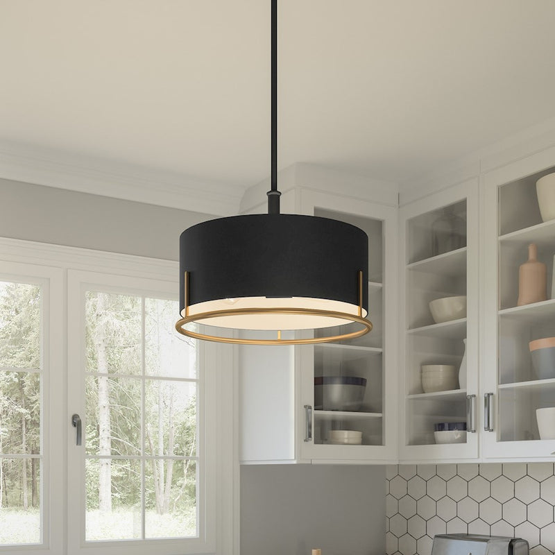 Quoizel Chalfont 3 Light Pendant, Matte Black/Metal