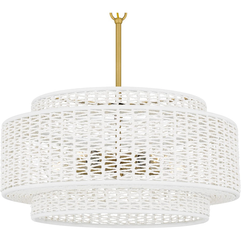 Quoizel Teton 5 Light Pendant, Brushed Gold/Rope