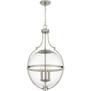 Quoizel Chicago 18in 3-Light Pendant | Transitional Brushed Nickel and Clear Seedy Glass | Kitchen Island & Bar | 17.5 x 17.5 x 29 in | Model QP6169BN