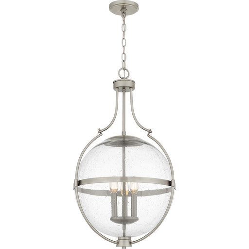 Quoizel Chicago 18in 3-Light Pendant | Transitional Brushed Nickel and Clear Seedy Glass | Kitchen Island & Bar | 17.5 x 17.5 x 29 in | Model QP6169BN