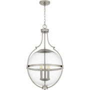 Quoizel Chicago 18in 3-Light Pendant | Transitional Brushed Nickel and Clear Seedy Glass | Kitchen Island & Bar | 17.5 x 17.5 x 29 in | Model QP6169BN