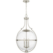 Quoizel Chicago 18in 3-Light Pendant | Transitional Brushed Nickel and Clear Seedy Glass | Kitchen Island & Bar | 17.5 x 17.5 x 29 in | Model QP6169BN