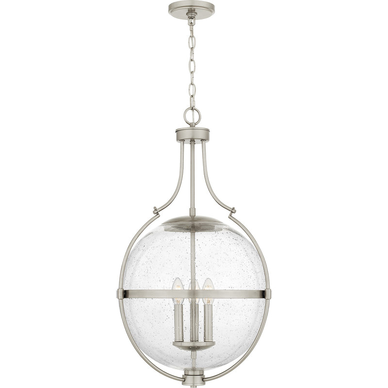 Quoizel Chicago 18in 3-Light Pendant | Transitional Brushed Nickel and Clear Seedy Glass | Kitchen Island & Bar | 17.5 x 17.5 x 29 in | Model QP6169BN