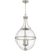 Quoizel Chicago 18in 3-Light Pendant | Transitional Brushed Nickel and Clear Seedy Glass | Kitchen Island & Bar | 17.5 x 17.5 x 29 in | Model QP6169BN