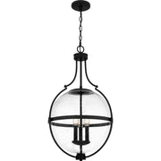 Quoizel Chicago 18in 3-Light Pendant | Transitional Matte Black and Clear Seedy Glass | Kitchen Island & Bar | 17.5 x 17.5 x 29 in | Model QP6169MBK