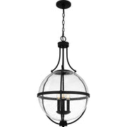 Quoizel Chicago 18in 3-Light Pendant | Transitional Matte Black and Clear Seedy Glass | Kitchen Island & Bar | 17.5 x 17.5 x 29 in | Model QP6169MBK