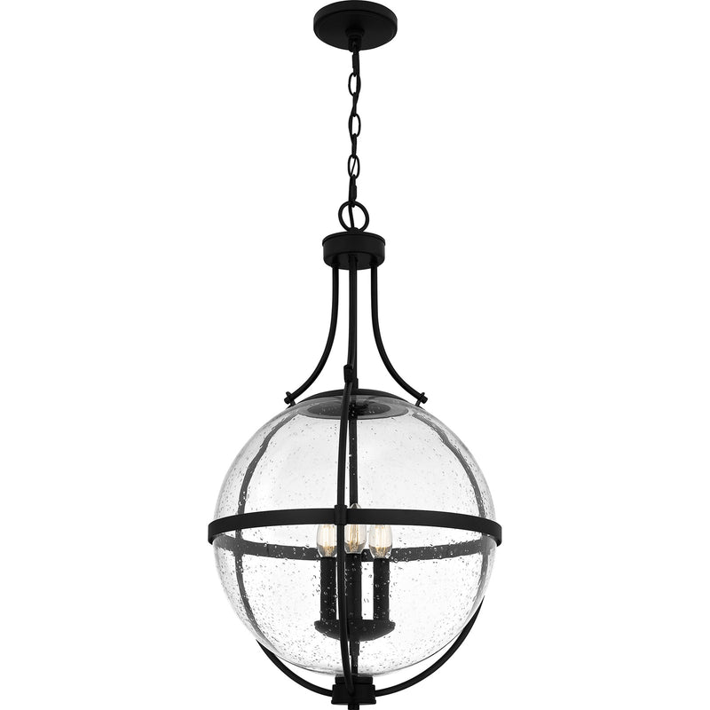Quoizel Chicago 18in 3-Light Pendant | Transitional Matte Black and Clear Seedy Glass | Kitchen Island & Bar | 17.5 x 17.5 x 29 in | Model QP6169MBK