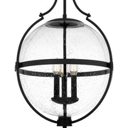 Quoizel Chicago 18in 3-Light Pendant | Transitional Matte Black and Clear Seedy Glass | Kitchen Island & Bar | 17.5 x 17.5 x 29 in | Model QP6169MBK