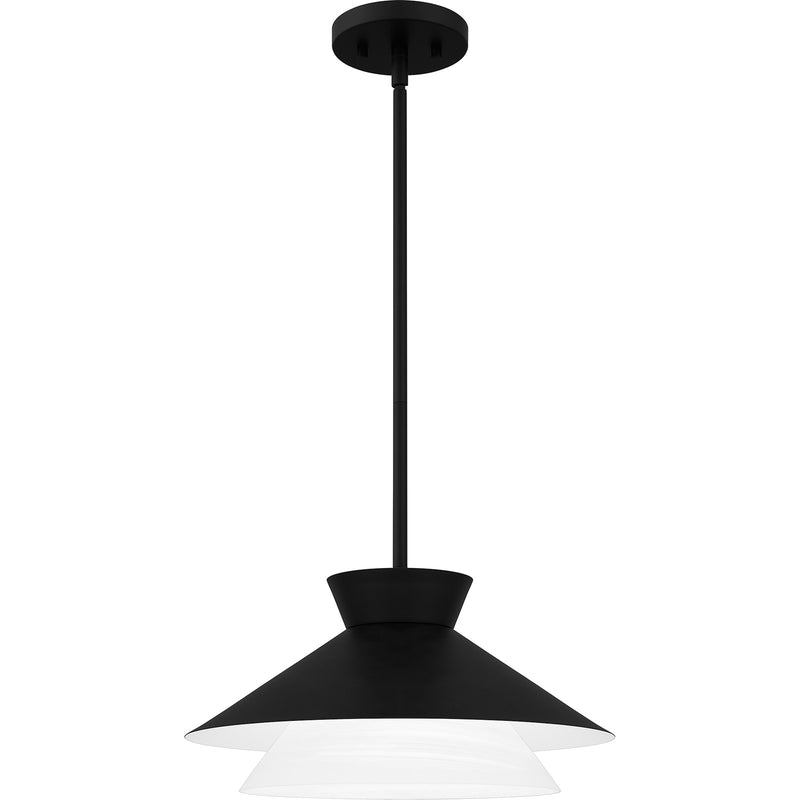 Quoizel Lionel 15in 1-Light Pendant | Modern Matte Black and White Alabaster Glass | Kitchen Island & Bar | 15 x 15 x 7.75 in | Model QP6171MBK