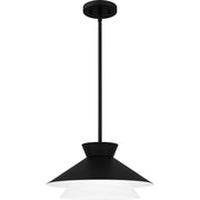 Quoizel Lionel 15in 1-Light Pendant | Modern Matte Black and White Alabaster Glass | Kitchen Island & Bar | 15 x 15 x 7.75 in | Model QP6171MBK