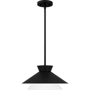 Quoizel Lionel 15in 1-Light Pendant | Modern Matte Black and White Alabaster Glass | Kitchen Island & Bar | 15 x 15 x 7.75 in | Model QP6171MBK