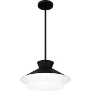 Quoizel Lionel 15in 1-Light Pendant | Modern Matte Black and White Alabaster Glass | Kitchen Island & Bar | 15 x 15 x 7.75 in | Model QP6171MBK