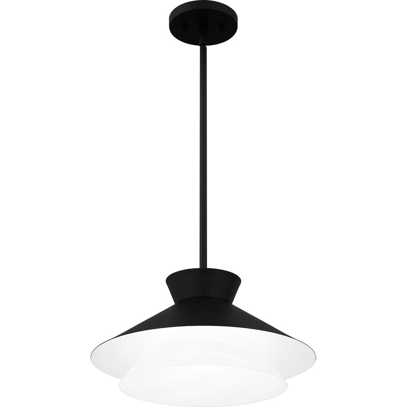 Quoizel Lionel 15in 1-Light Pendant | Modern Matte Black and White Alabaster Glass | Kitchen Island & Bar | 15 x 15 x 7.75 in | Model QP6171MBK