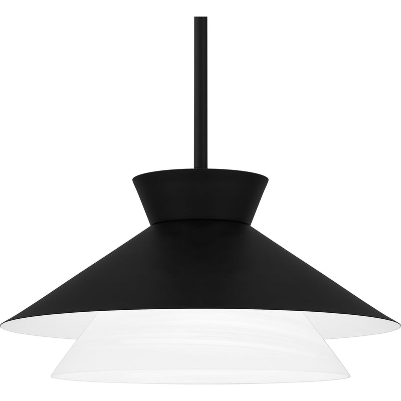 Quoizel Lionel 15in 1-Light Pendant | Modern Matte Black and White Alabaster Glass | Kitchen Island & Bar | 15 x 15 x 7.75 in | Model QP6171MBK