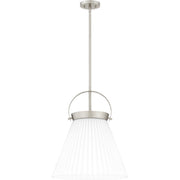 Quoizel Thibault 16in 1-Light Pendant | Transitional Brushed Nickel and White Ribbed Glass | Kitchen Island & Dining Room | Model QP6181BN