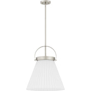 Quoizel Thibault 16in 1-Light Pendant | Transitional Brushed Nickel and White Ribbed Glass | Kitchen Island & Dining Room | Model QP6181BN